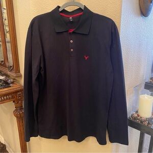 YTD Men Black Polo Long Sleeve Shirt with Red Logo Size Large